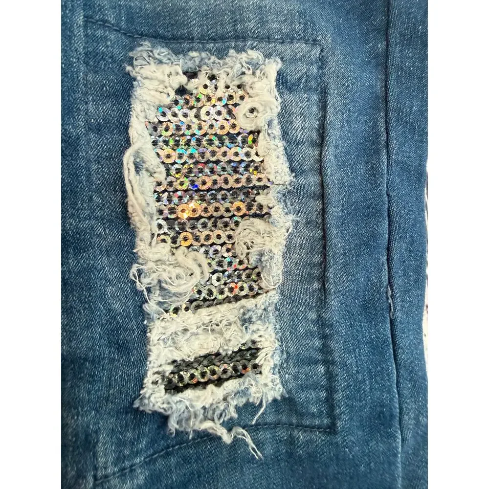 Fabkids Youth Jeggings Distressed Kness Silver Sequins  Size 8